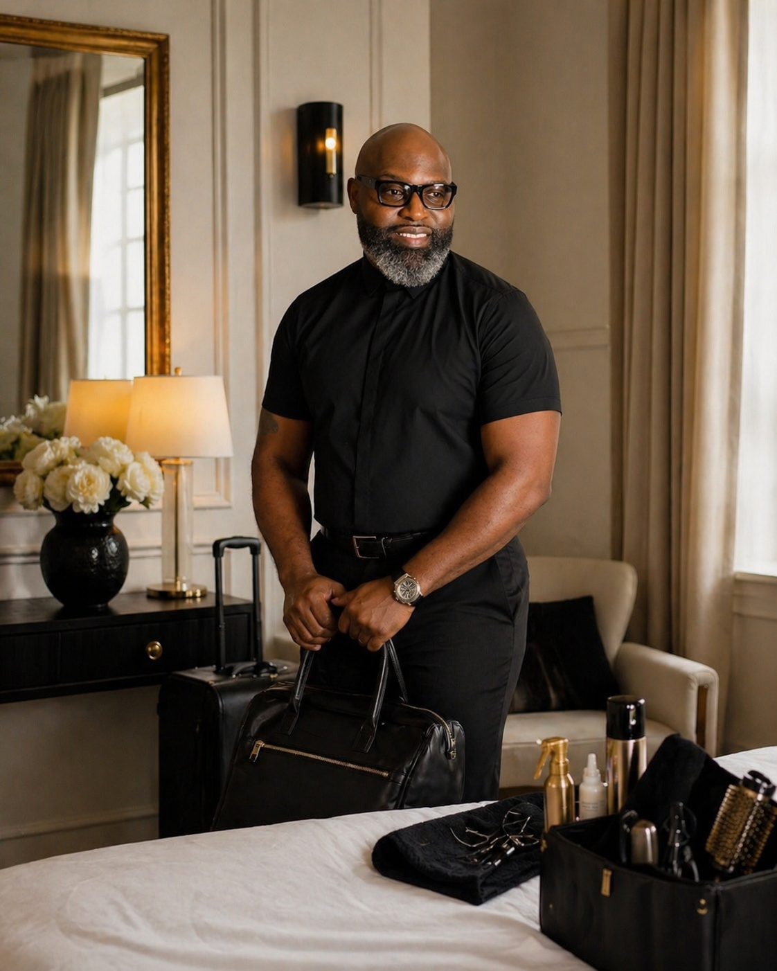 Founder arriving with concierge luggage